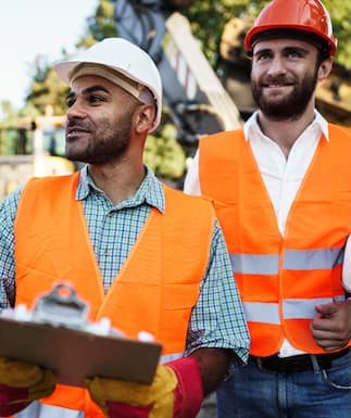 Construction worker planning work